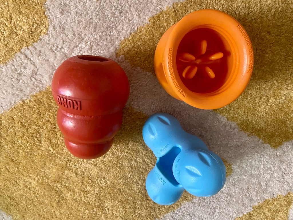 Fillable chew and food-dispensing toys